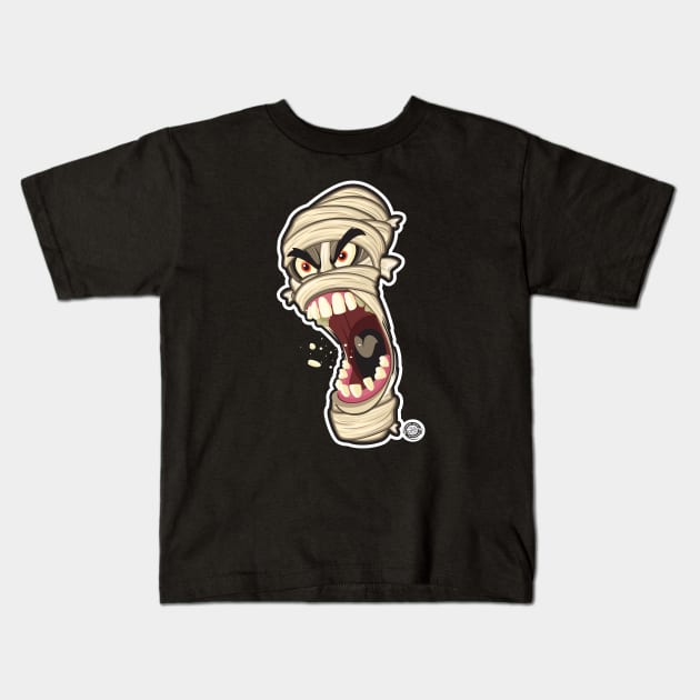 Halloween Mummy Angry Head Shot Kids T-Shirt by Goin Ape Studios